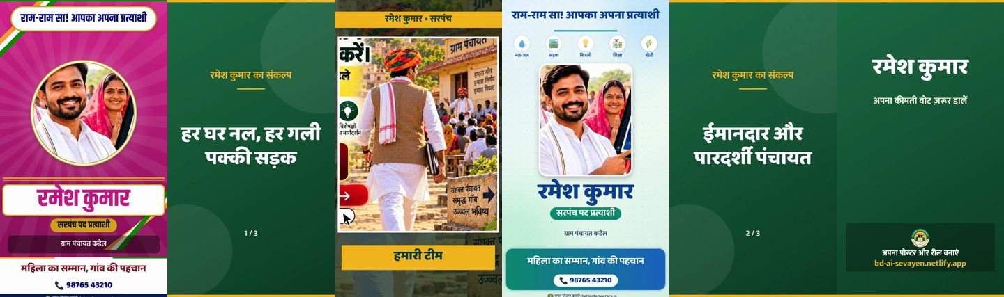 रील के कुछ दृश्य: पोस्टर, संदेश, टीम की फोटो, समापन